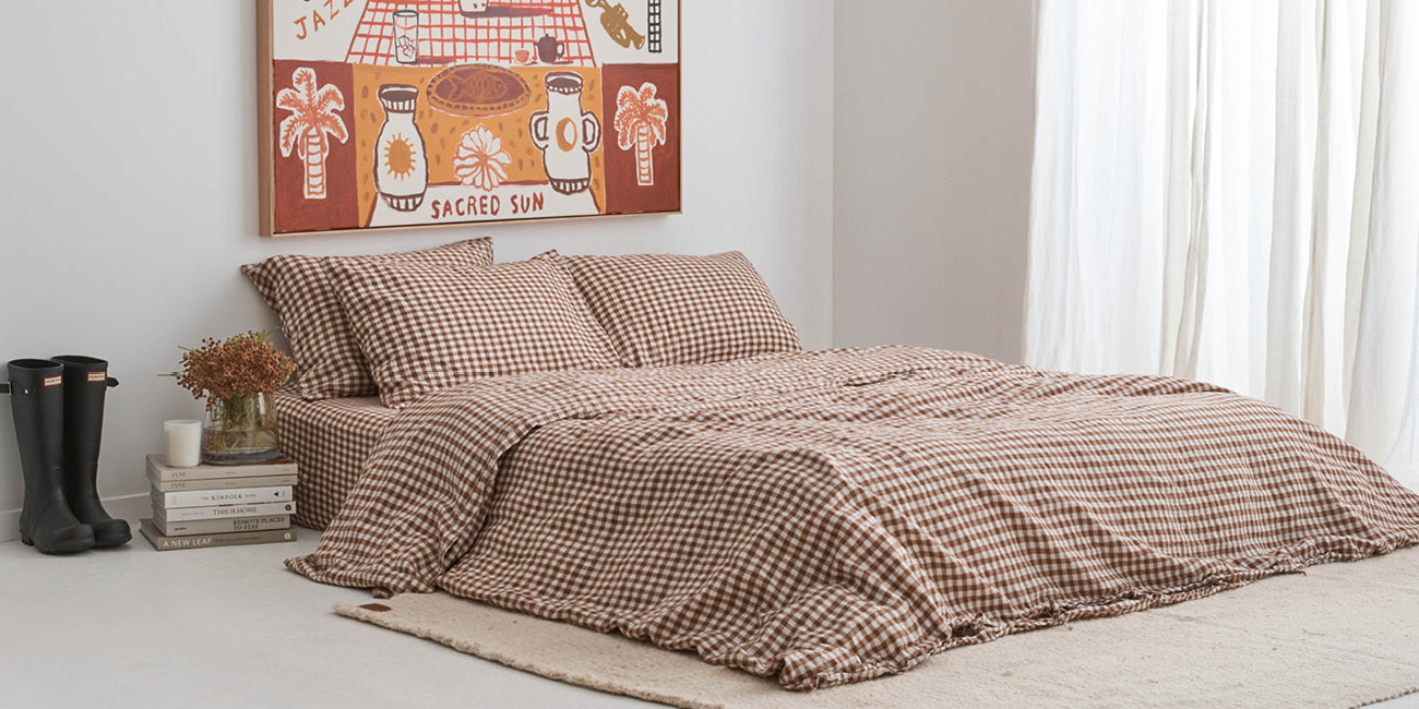 Discover the Cocoa Gingham Lookbook and create an elevated neutral bedroom by styling Cocoa Gingham 