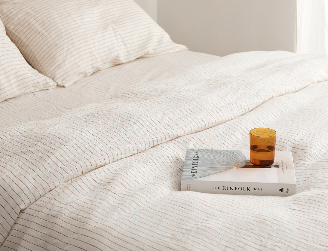 Cocoa Stripe Quilt Cover and Crème Sheet Set