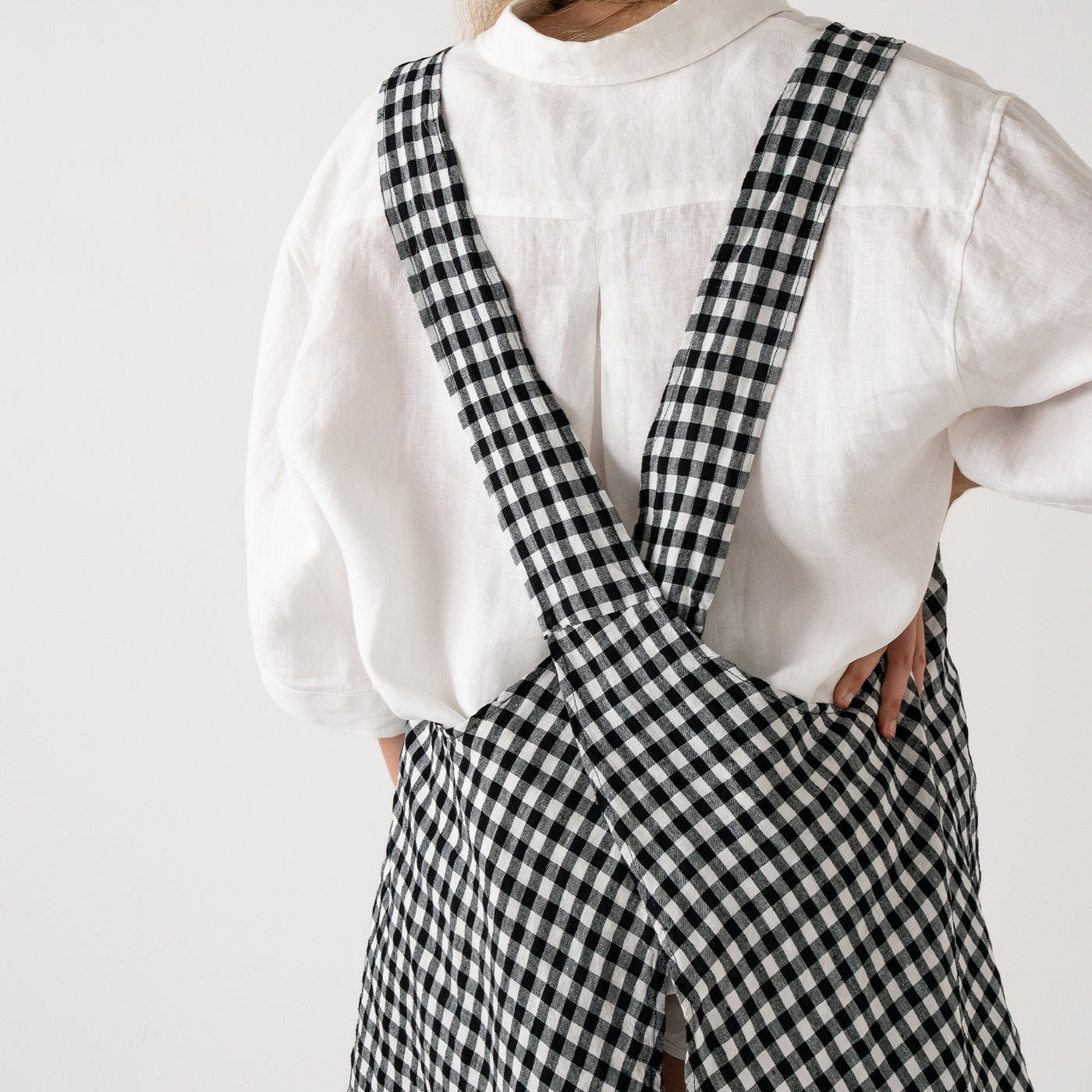 French Flax Linen Apron in Charcoal Gingham