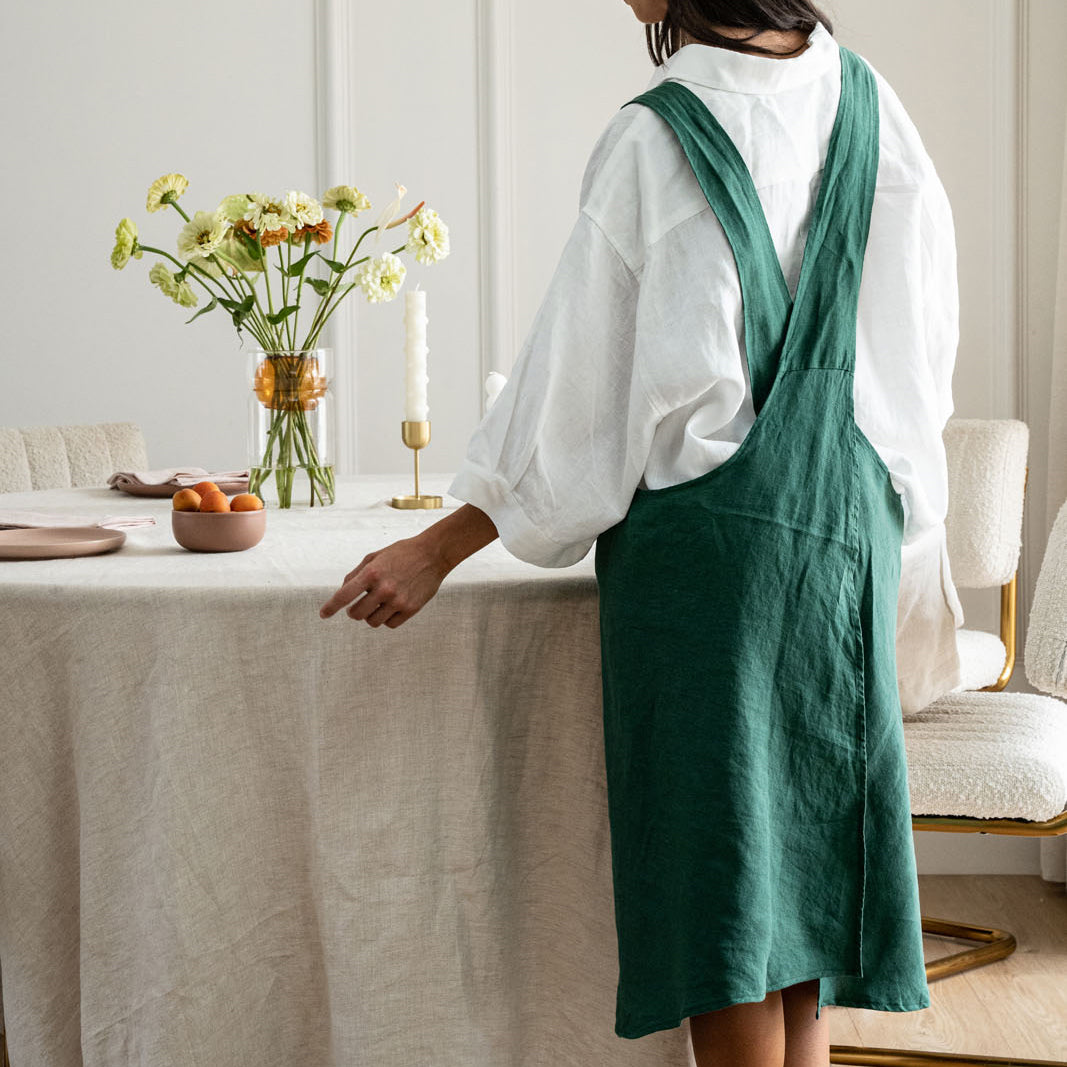 French Flax Linen Apron in Jade