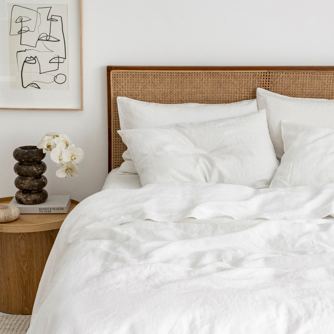 French Flax Linen Quilt Cover Set in White