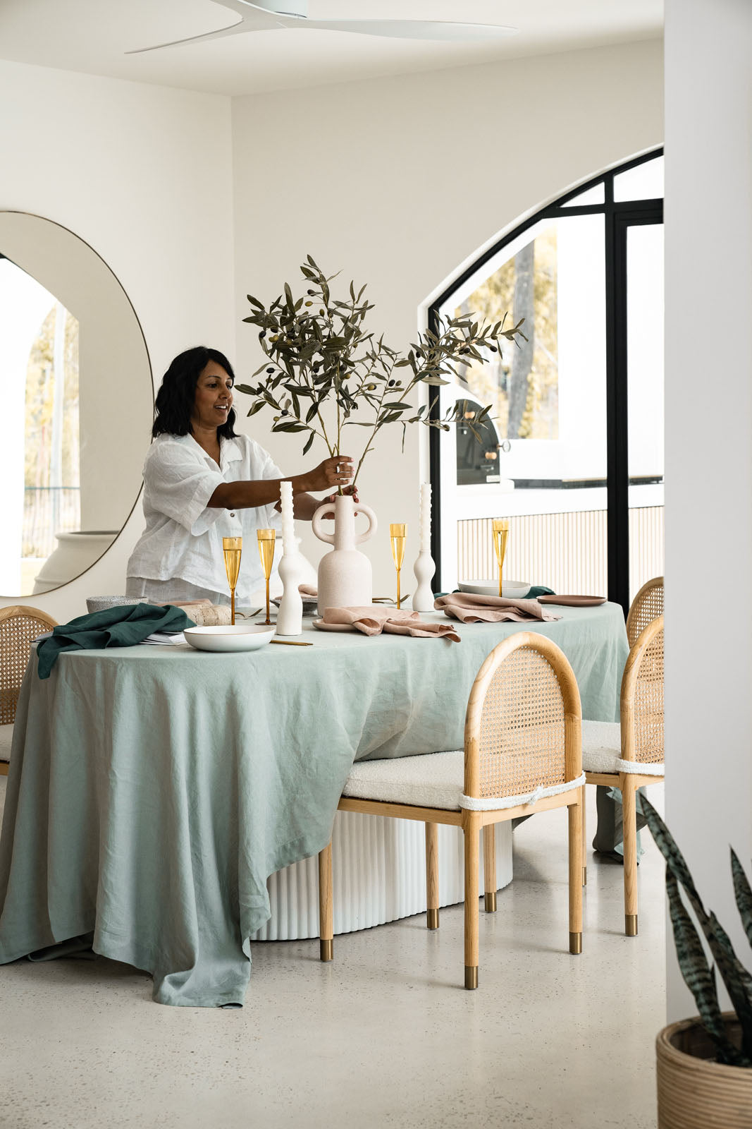 French Flax Linen Table Cloth in Sage