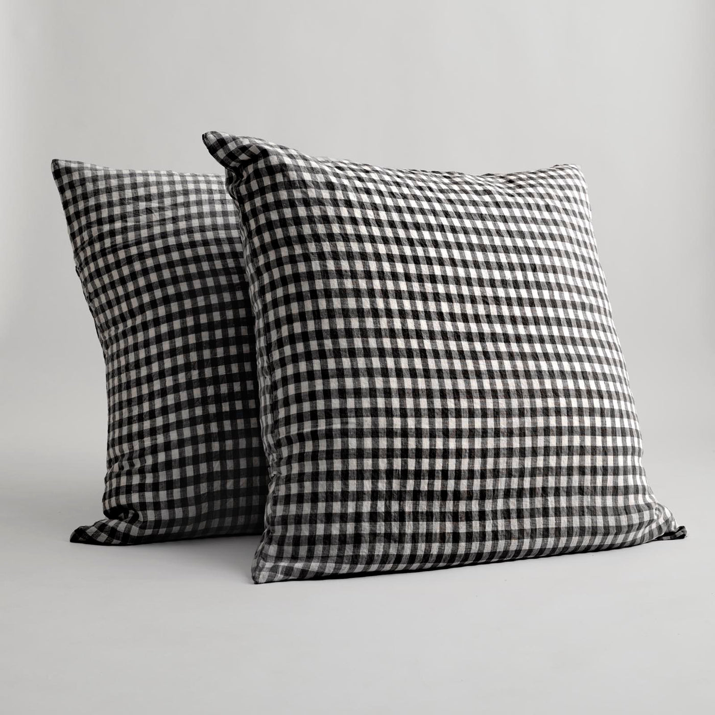 French Flax Linen Pillowcase Set in Charcoal Gingham