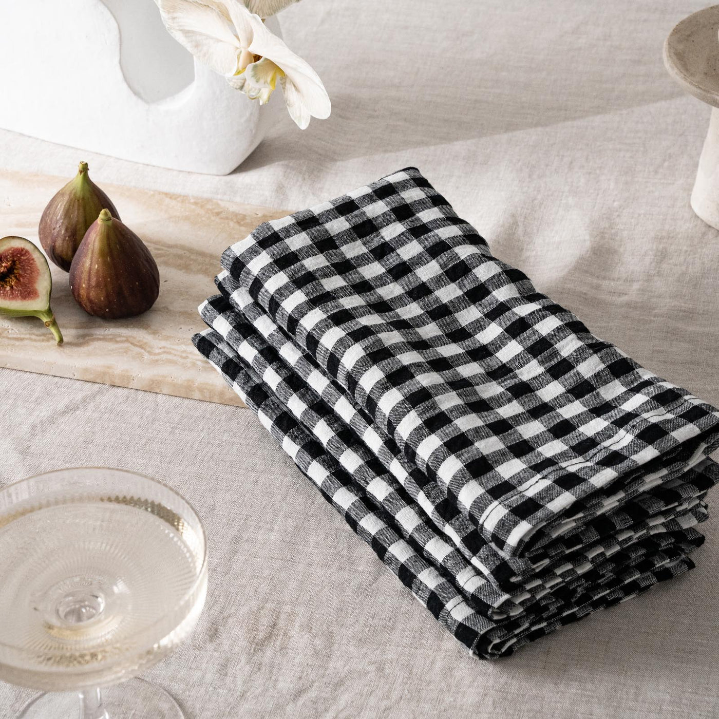 French Flax Linen Napkins (Set of 4) in Charcoal Gingham