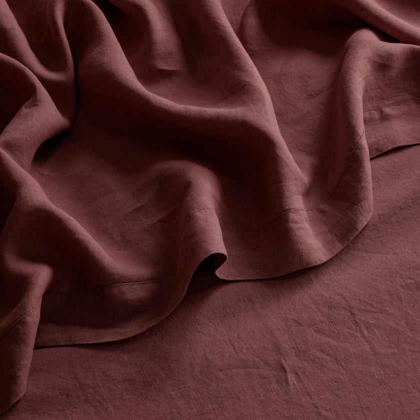 French Flax Linen Flat Sheet in Cherrywood