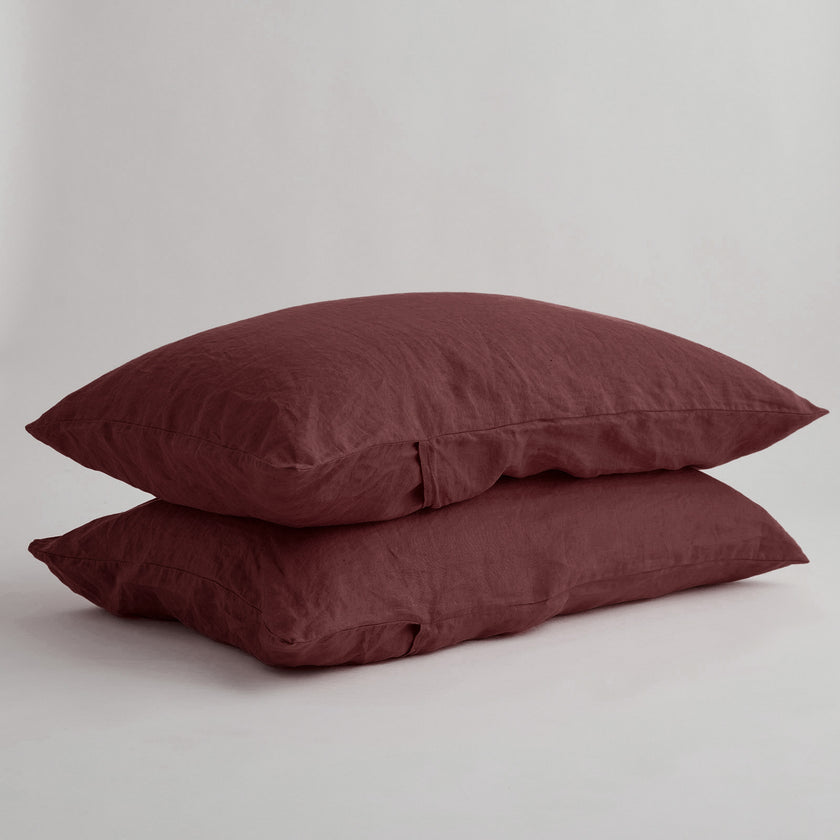 French Flax Linen Pillowcase Set in Cherrywood