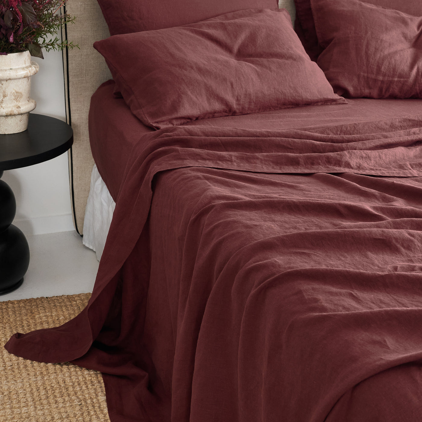 French Flax Linen Flat Sheet in Cherrywood