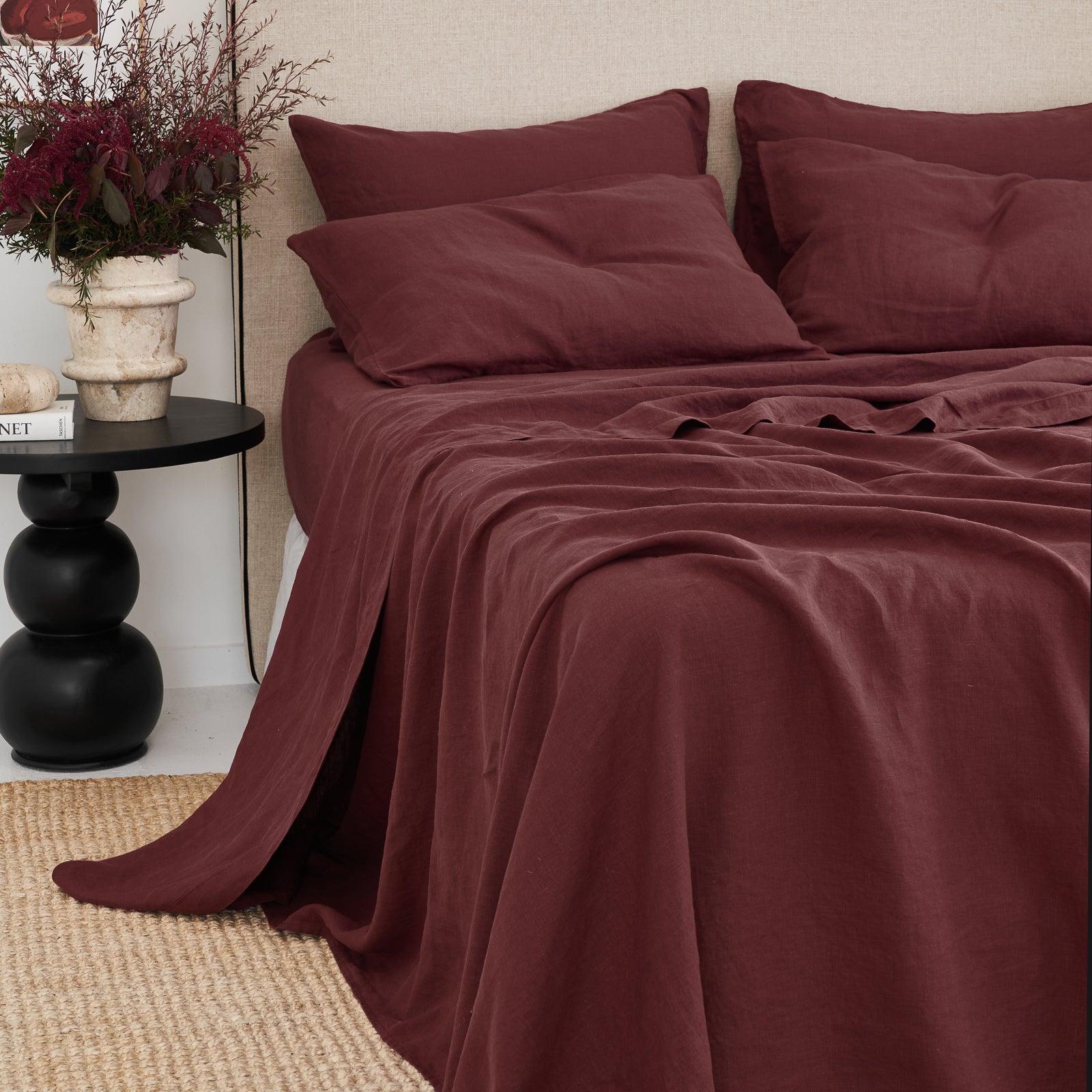 French Flax Linen Flat Sheet in Cherrywood