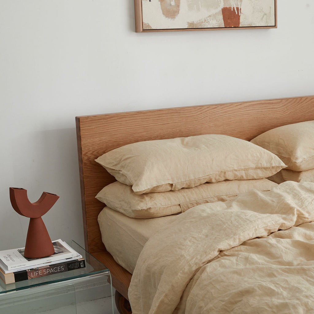 creme linen bedding