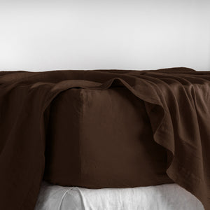 French Flax Linen Fitted Sheet in Chocolate