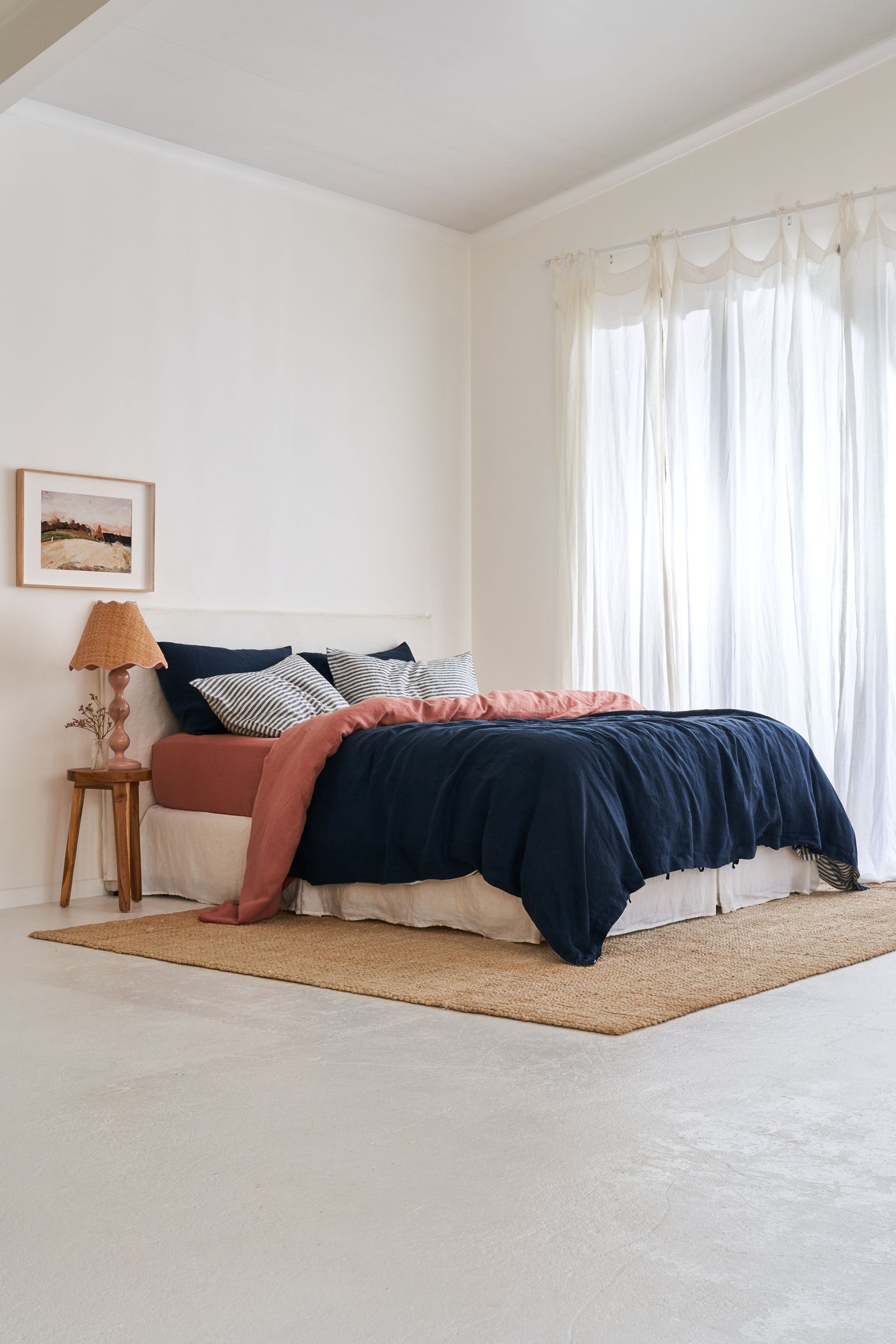 French Flax Linen Double Sided Quilt Cover in Indigo/Indigo Stripe