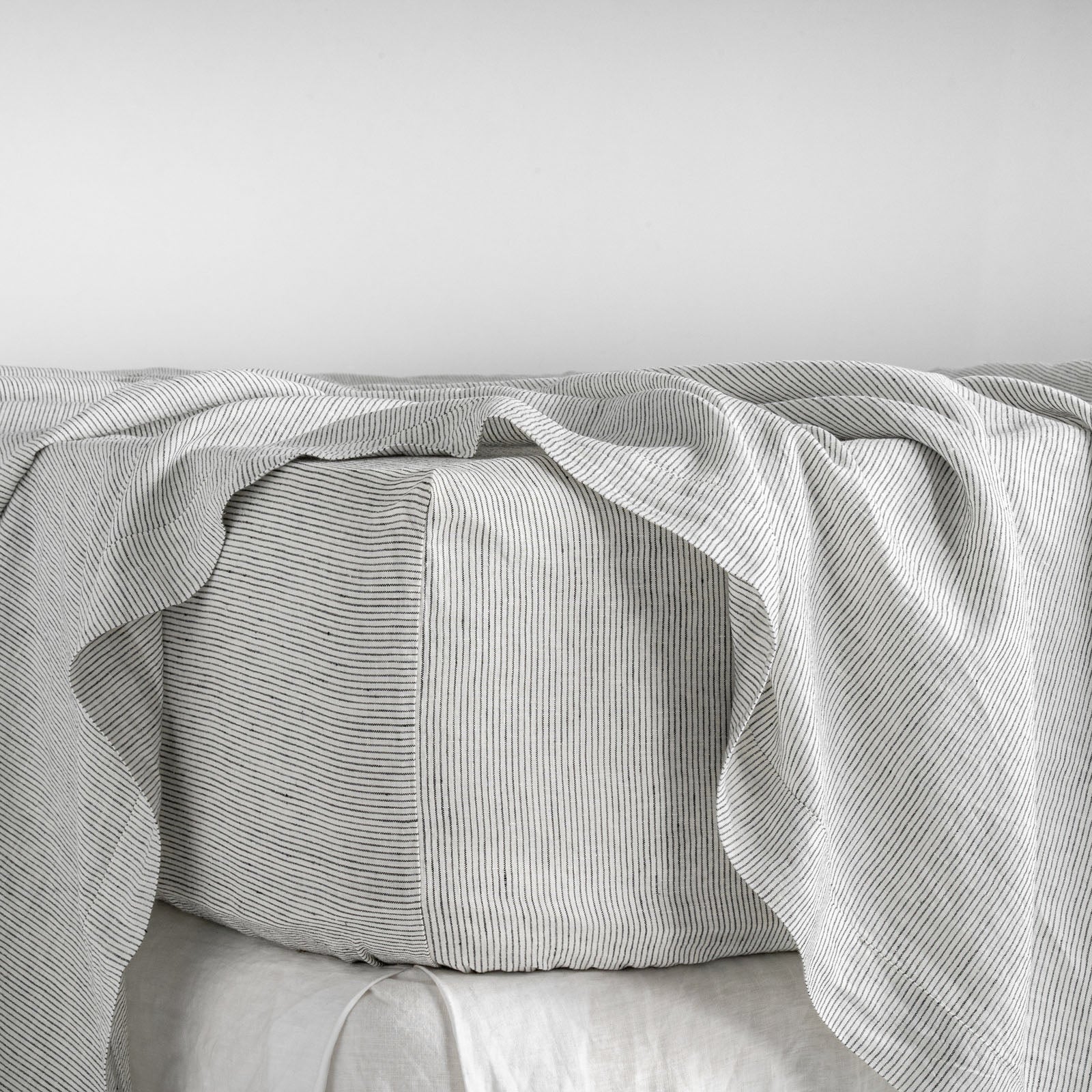 100% French Flax linen Tablecloth- Charcoal Pinstripe