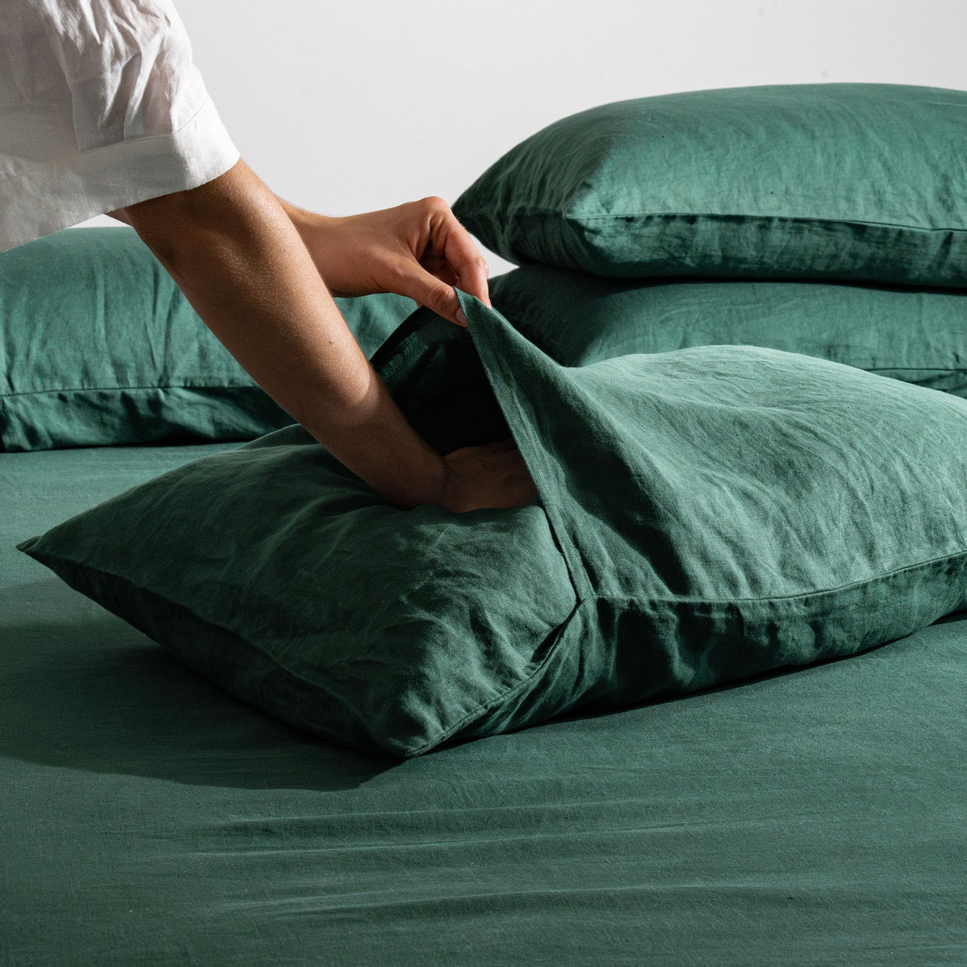 French Flax Linen Pillowcase Set in Jade