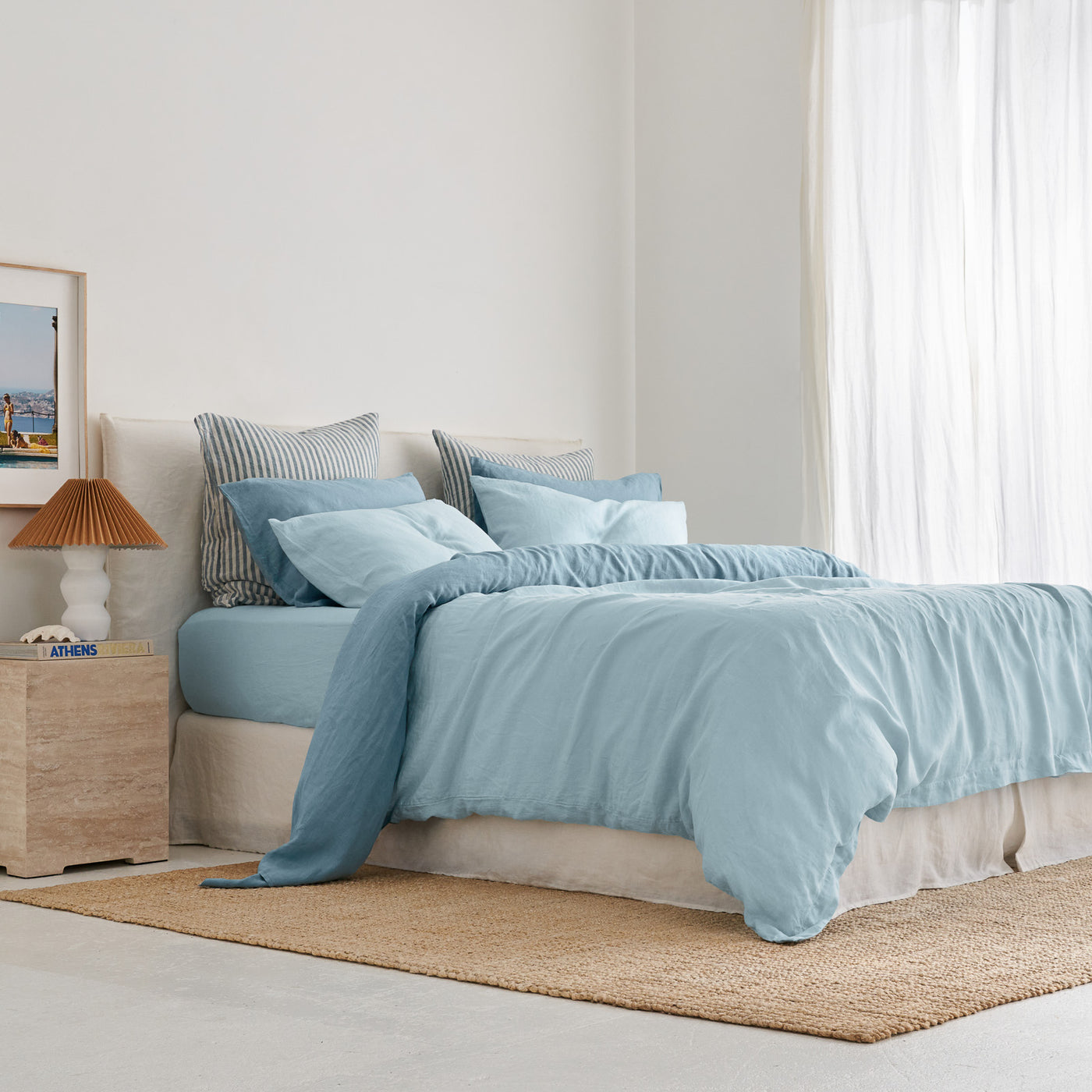 French Flax Linen Quilt Cover Set in Sky Blue