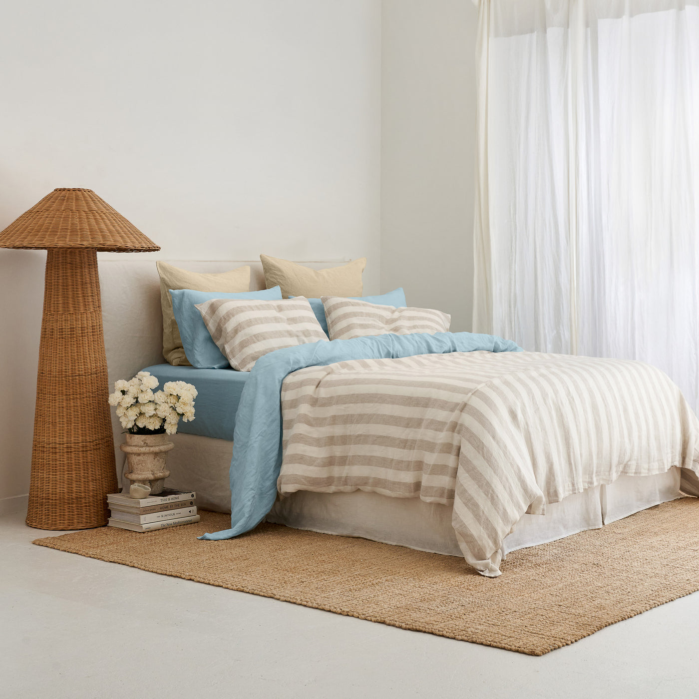 French Flax Linen Sheet Set in Sky Blue