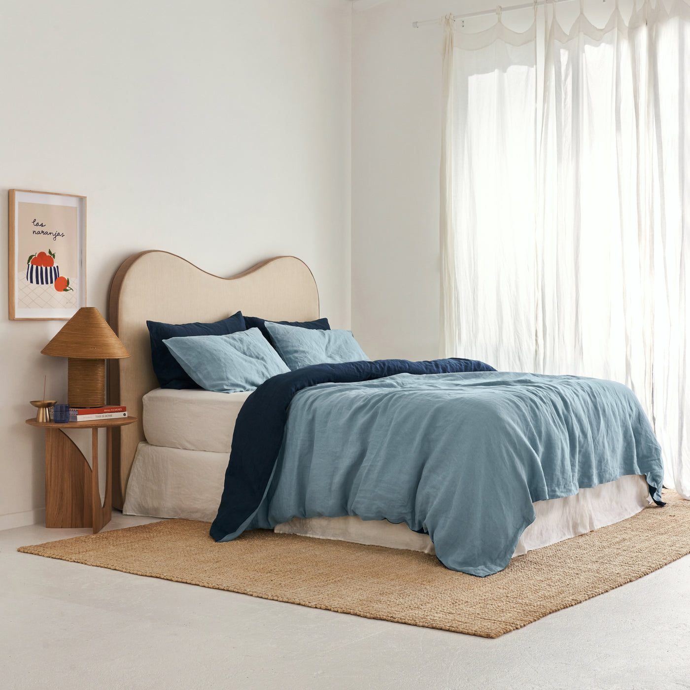 French Flax Linen Double Sided Quilt Cover Set in Indigo/Marine Blue
