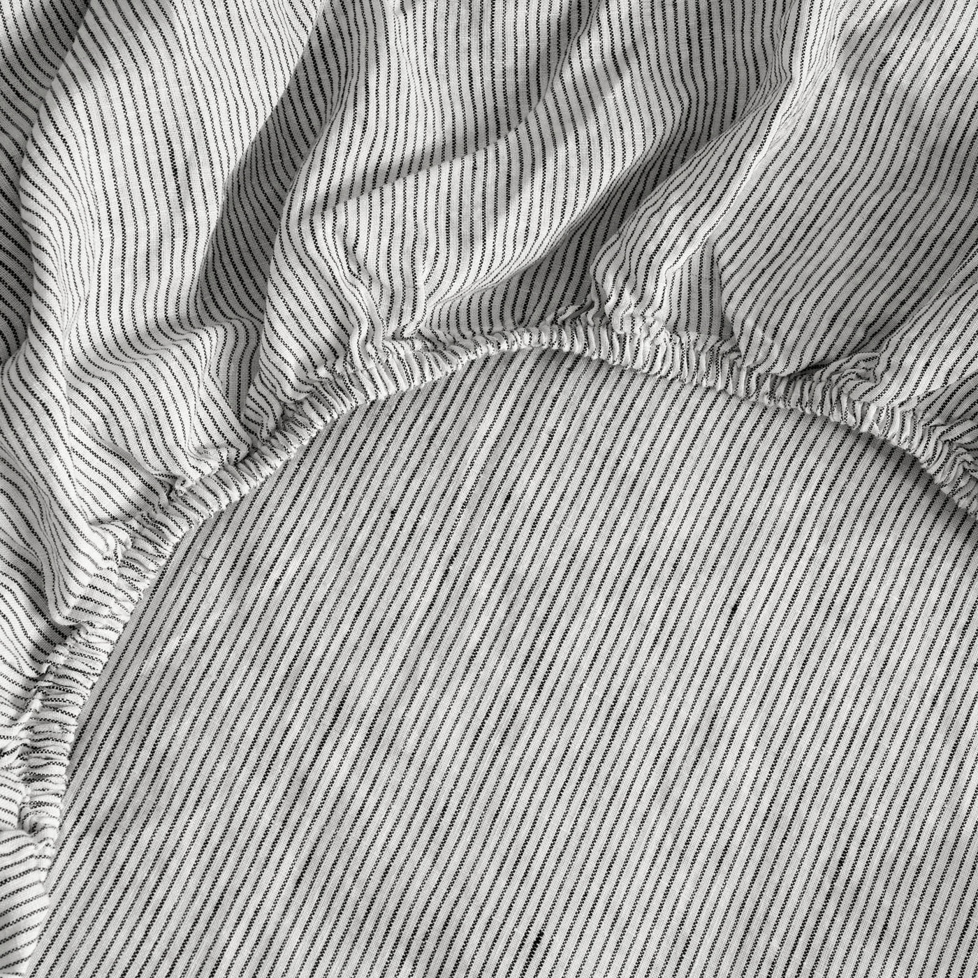 French Flax Linen Fitted Sheet in Pinstripe