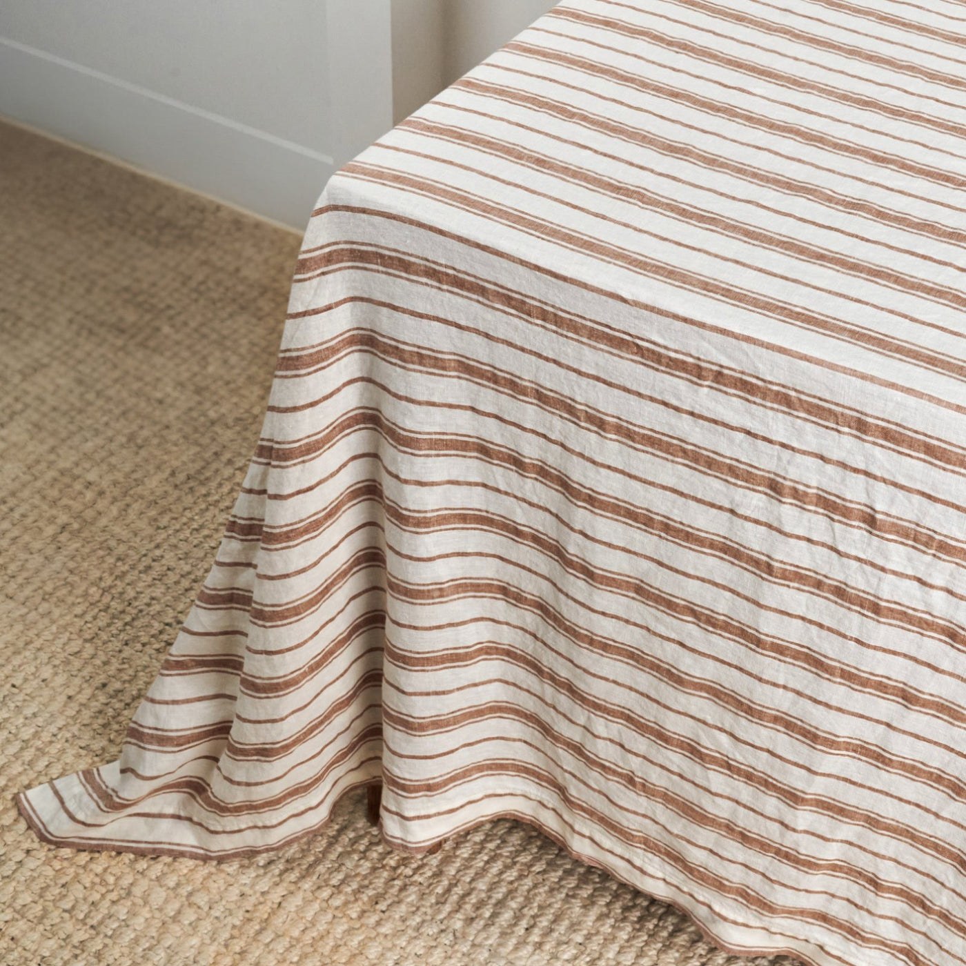 French Flax Linen Table Cloth in Hazelnut Stripe