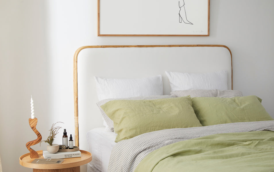 French Flax Linen Sheets in Matcha