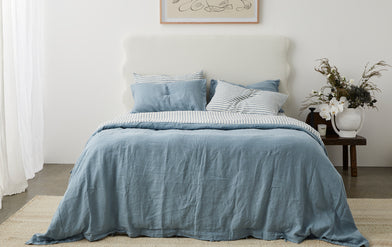 French Flax Linen Sheets in Marine Blue