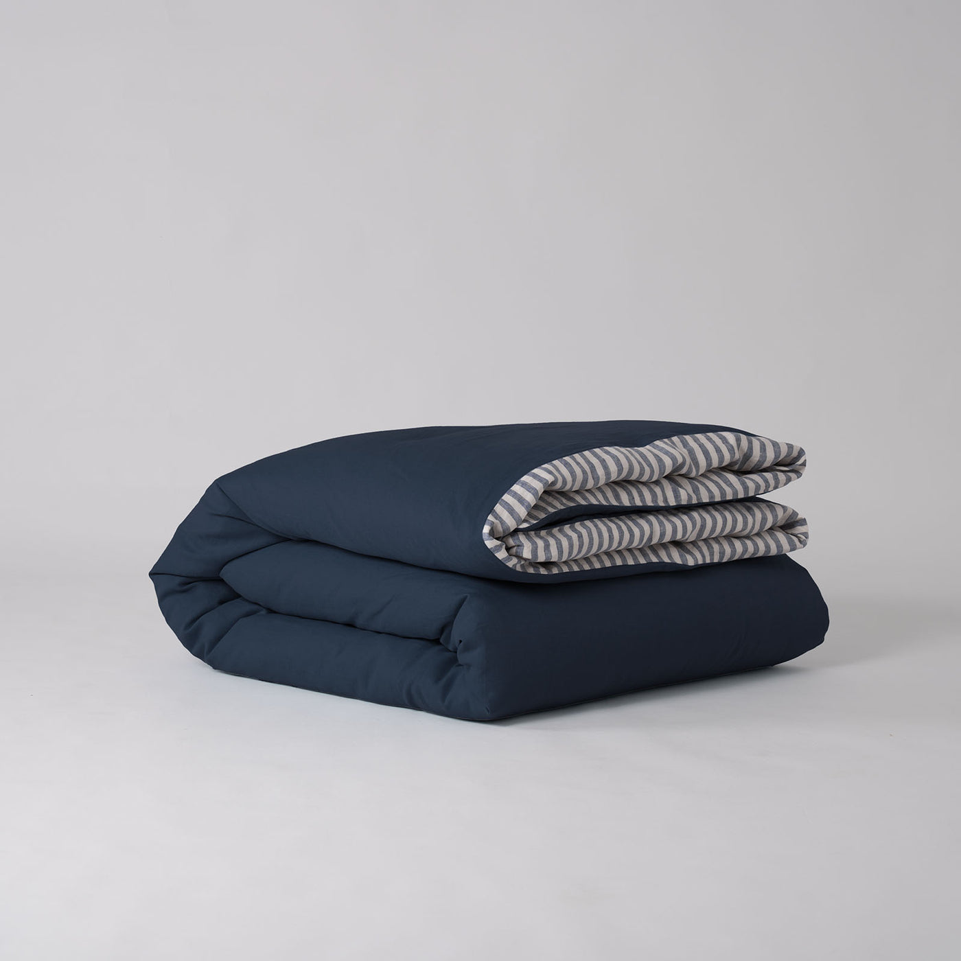 French Flax Linen Double Sided Quilt Cover in Indigo/Indigo Stripe