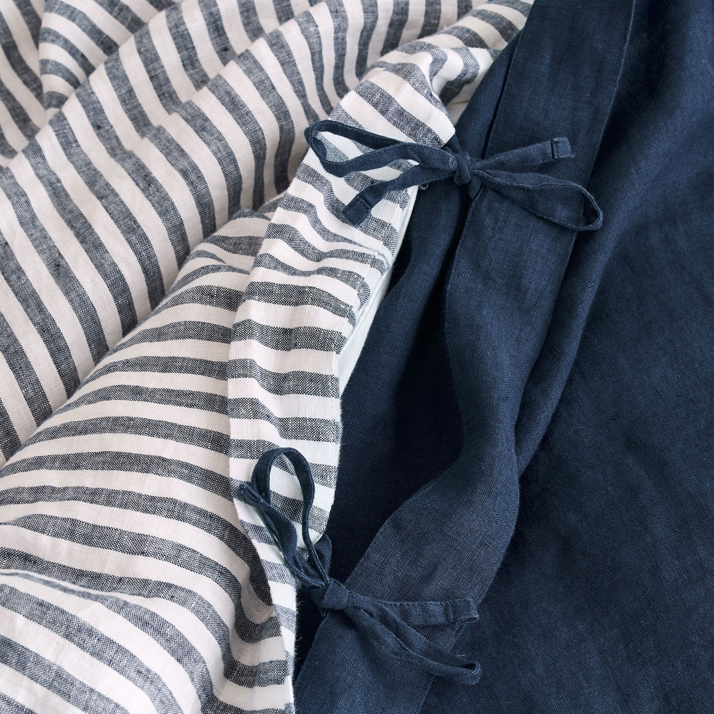 French Flax Linen Double Sided Quilt Cover in Indigo/Indigo Stripe