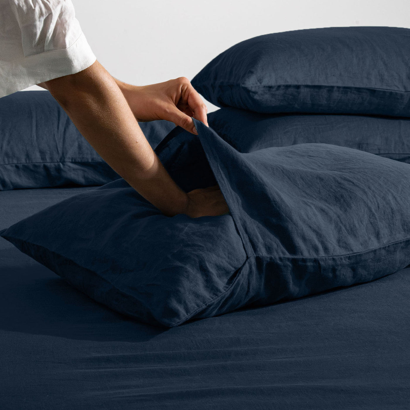 French Flax Linen Double Sided Quilt Cover SET in Indigo/Indigo Stripe