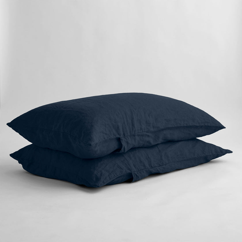 French Flax Linen Pillowcase Set in Indigo