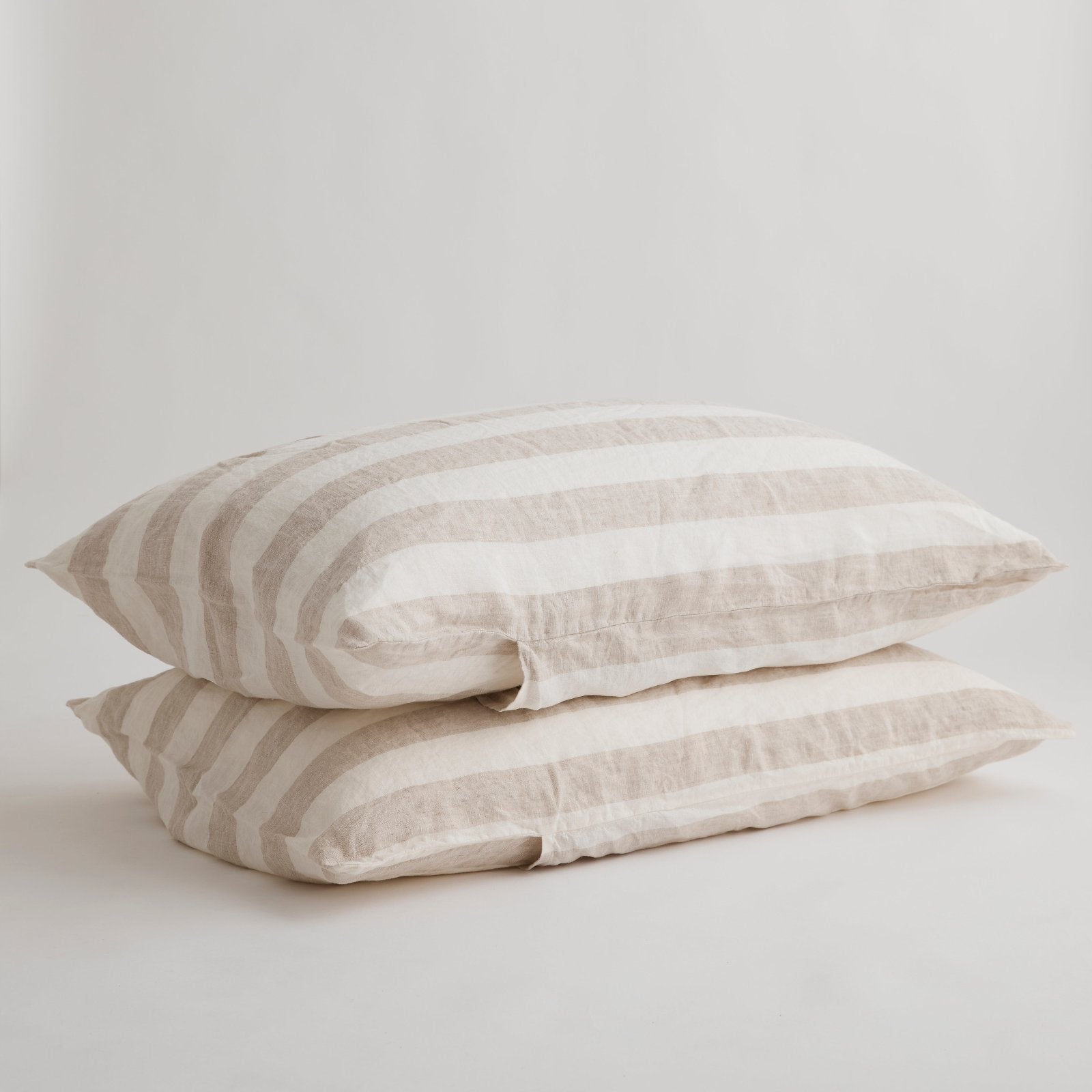 French Flax Linen Pillowcase Set in Natural Thick Stripe I Love Linen