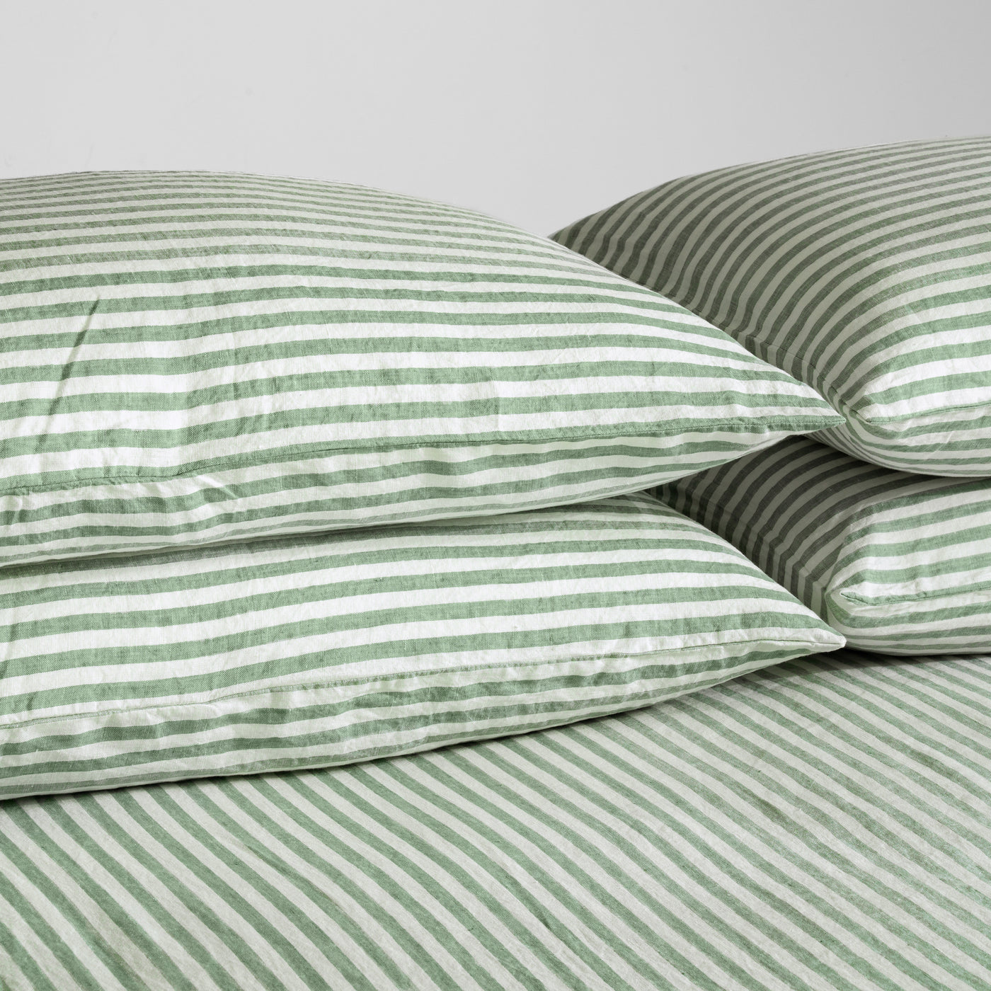 French Flax Linen Pillowcase Set in Ivy Stripe