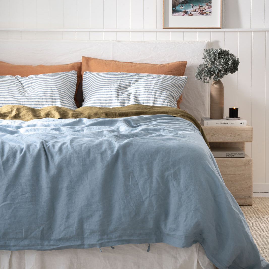French Flax Linen Quilt Cover in Marine Blue