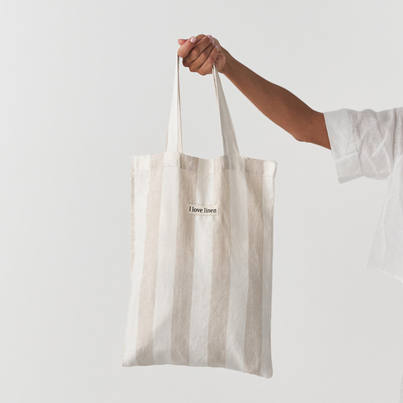 French Flax Linen Market Bag in Natural Thick Stripe