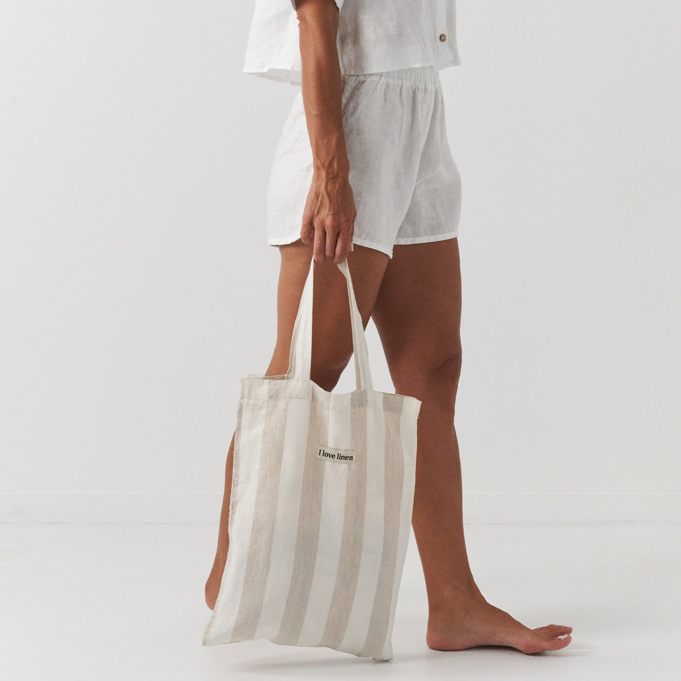 French Flax Linen Market Bag in Natural Thick Stripe