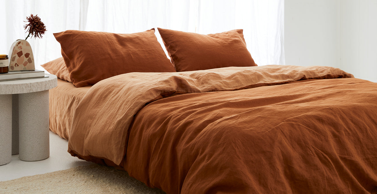 Sandalwood & Ochre French Linen Double Sided Quilt Cover