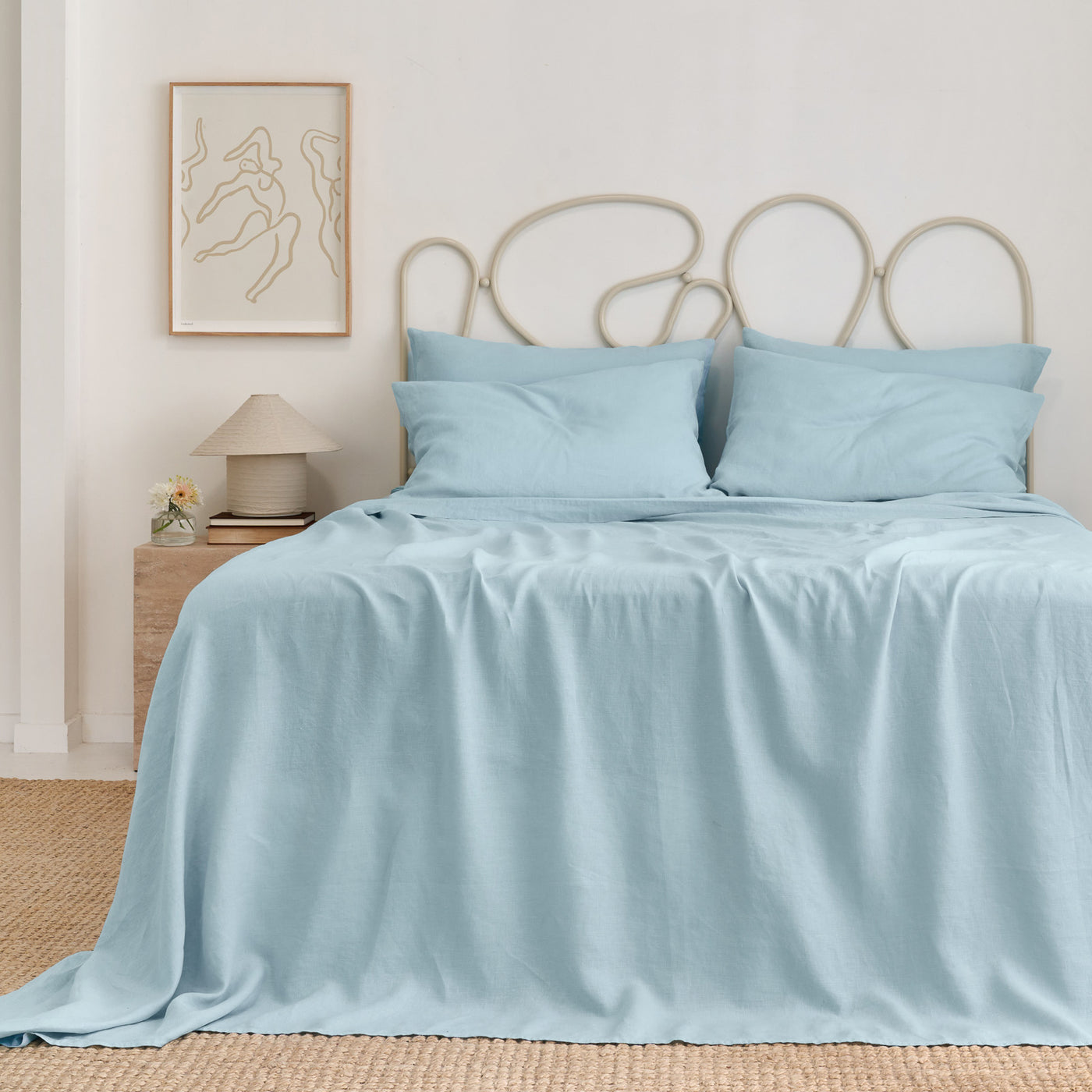 French Flax Linen Sheet Set in Sky Blue
