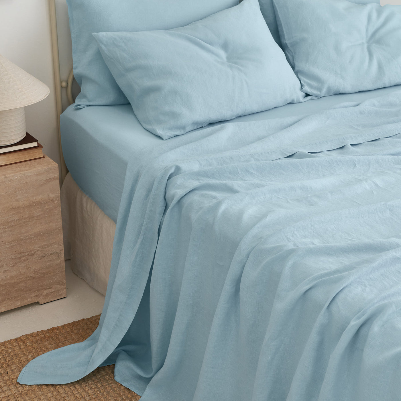 French Flax Linen Fitted Sheet in Sky Blue