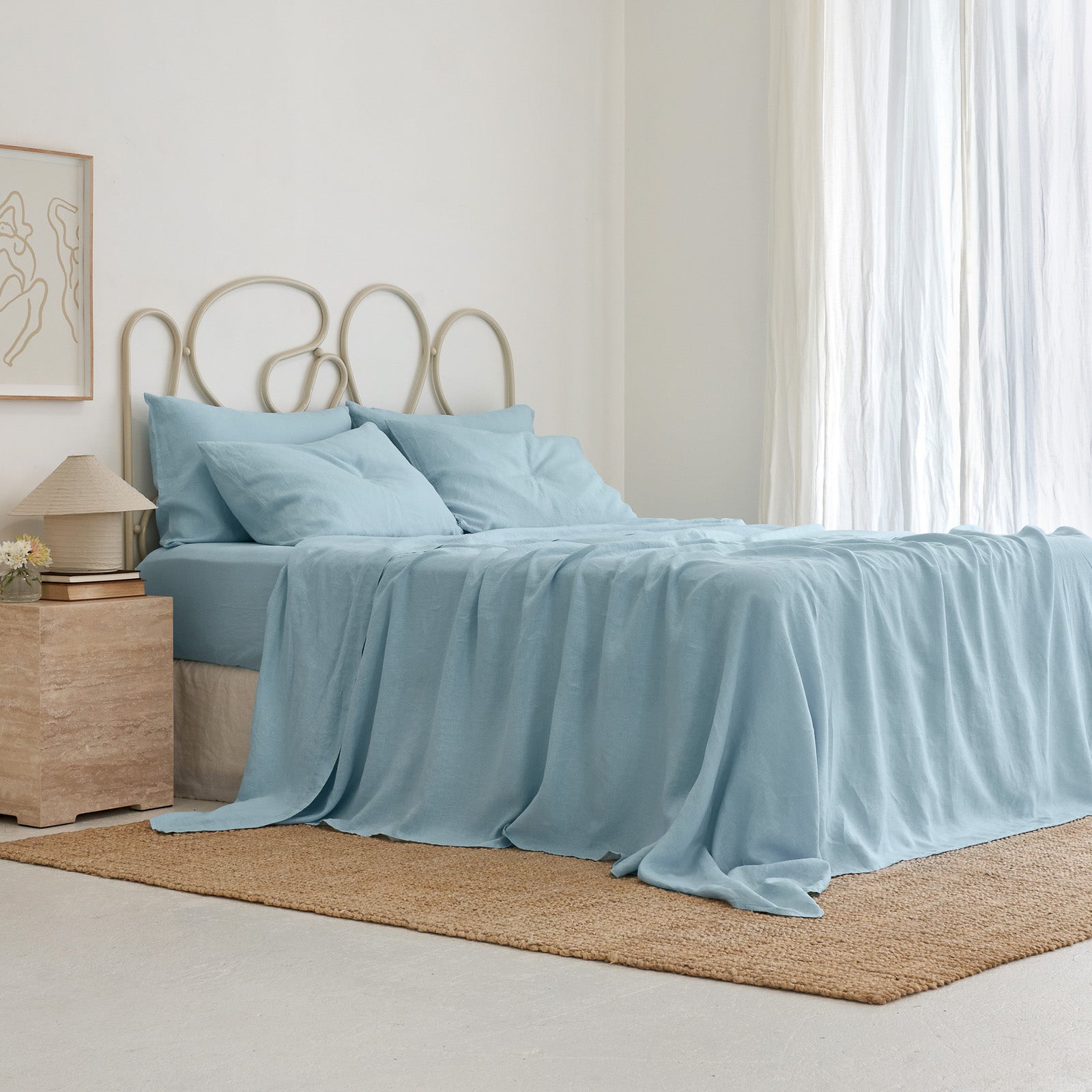 Sky Blue Linen Flatsheet Set
