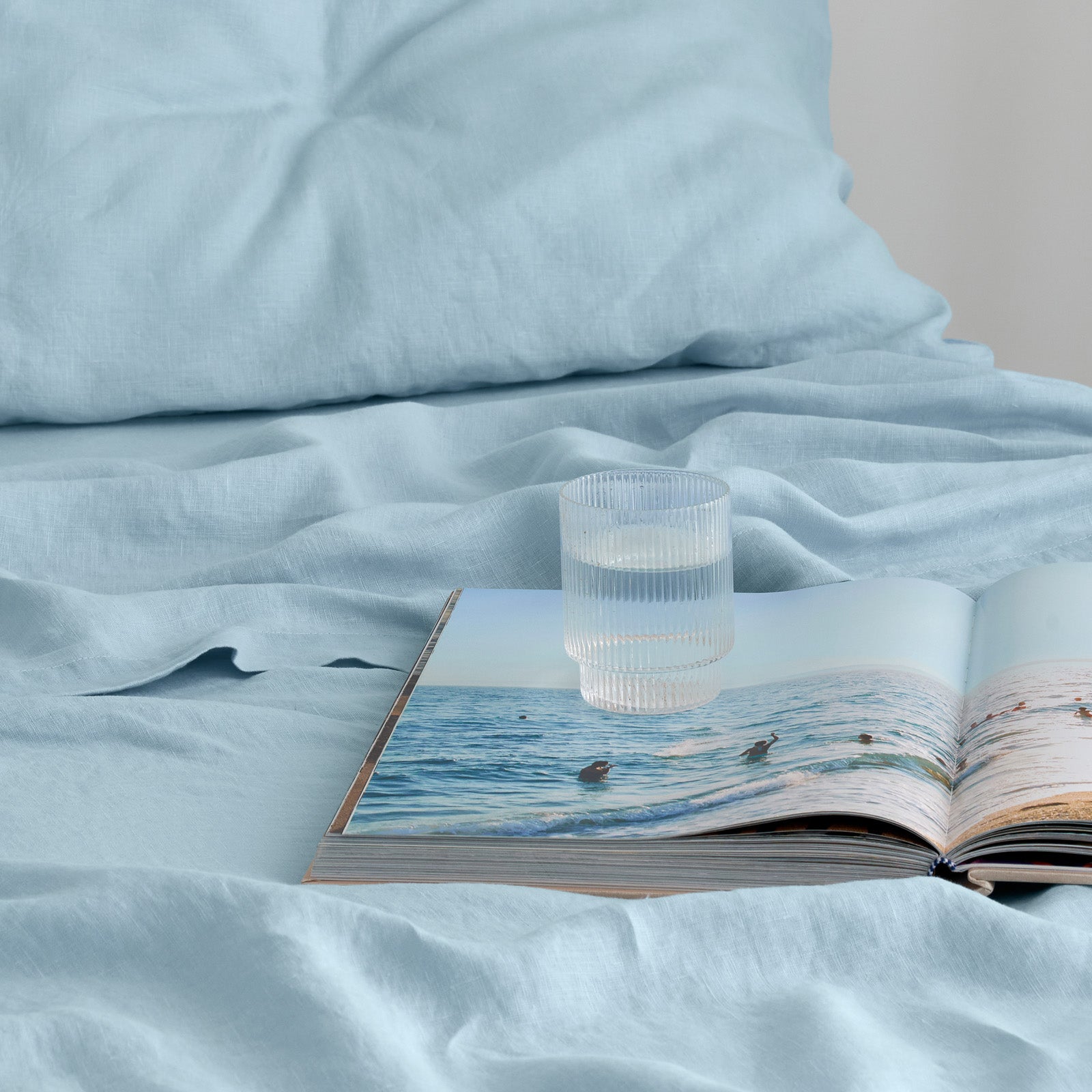 French Flax Linen Flat Sheet in Sky Blue