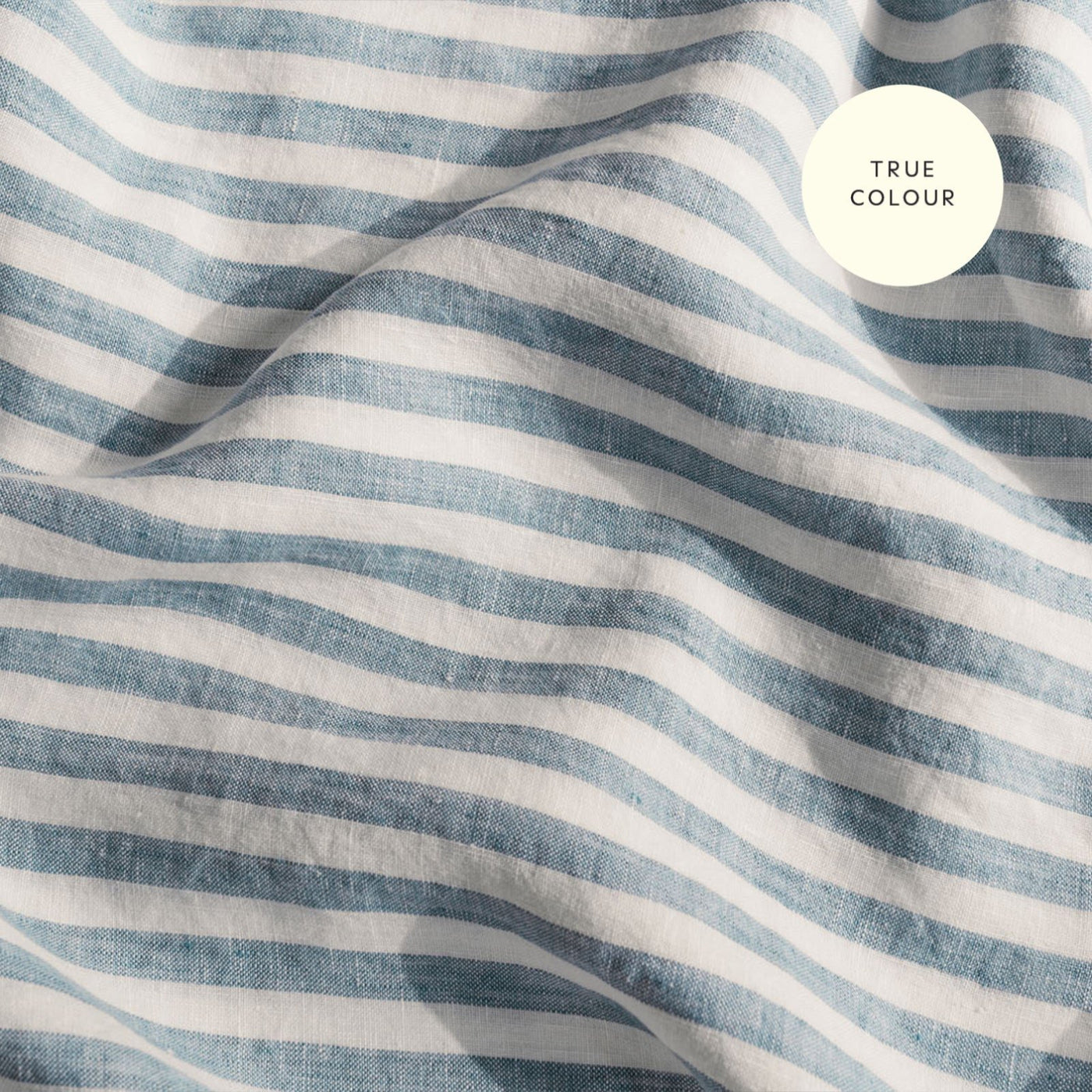 French Flax Linen Flat Sheet in Marine Blue Stripe