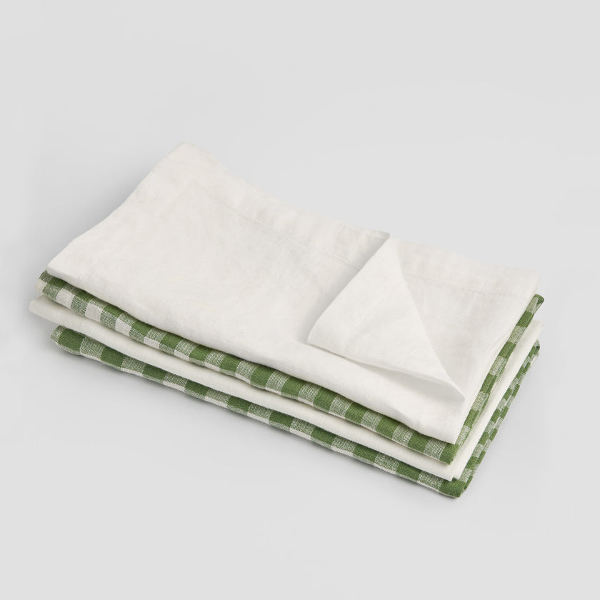 French Flax Linen Napkins (Set Of 4) in Ivy Gingham/ Milk