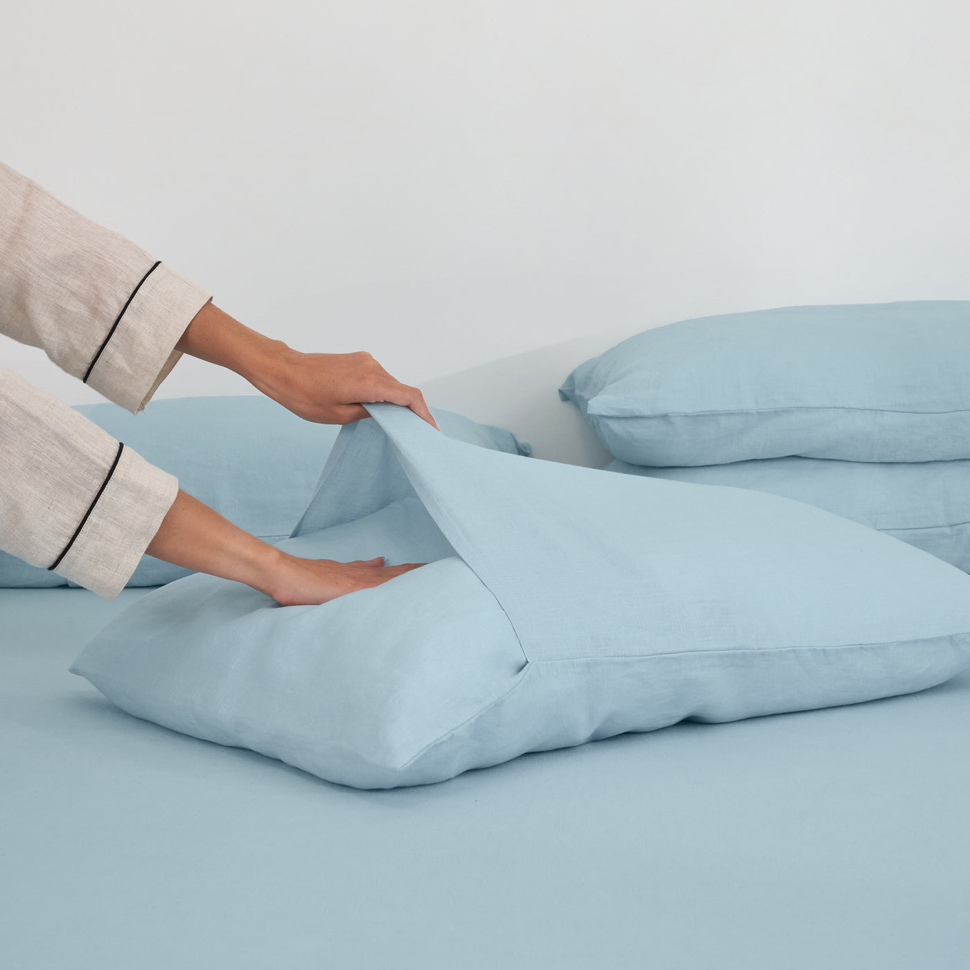 French Flax Linen Sheet Set in Sky Blue
