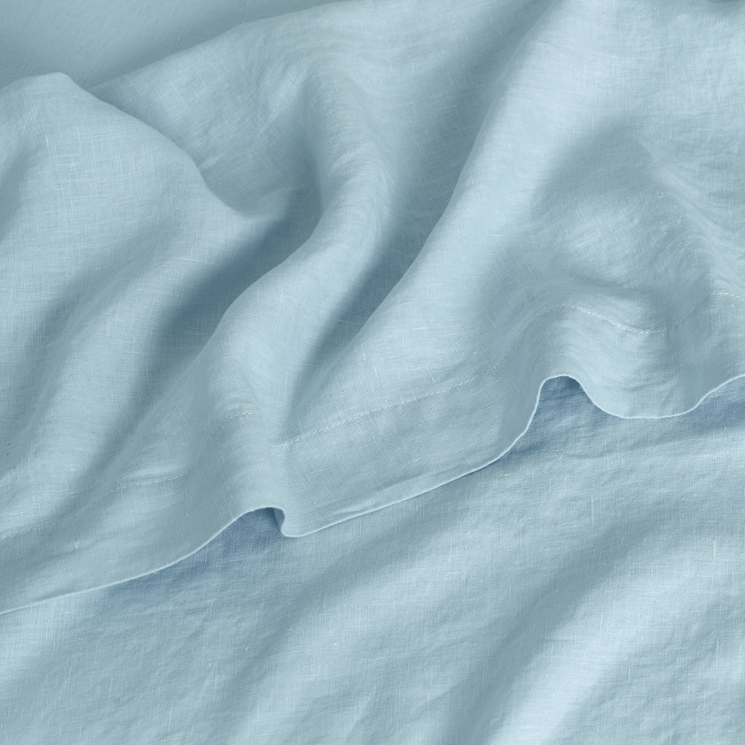 French Flax Linen Flat Sheet in Sky Blue