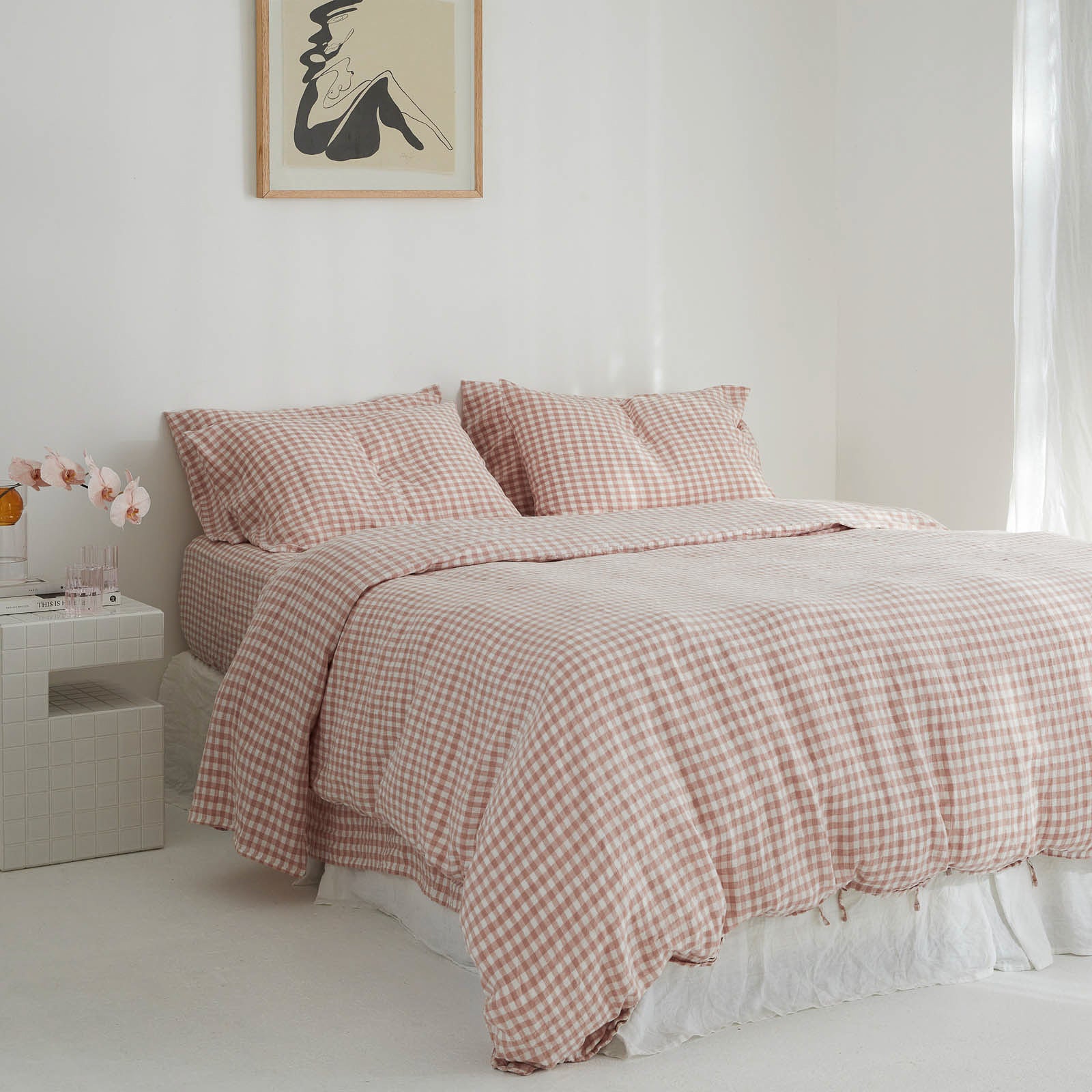 French Flax Linen Quilt Cover in Clay Gingham I Love Linen