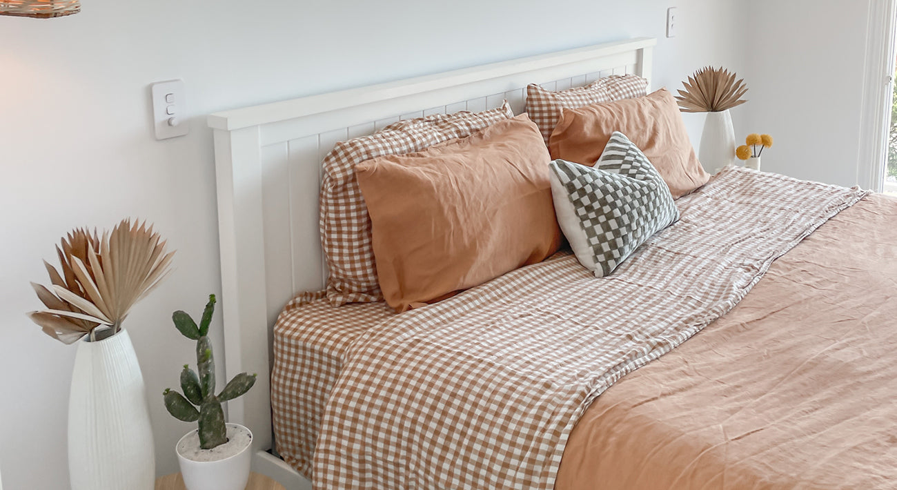 French Flax Linen Sheets in Gingham