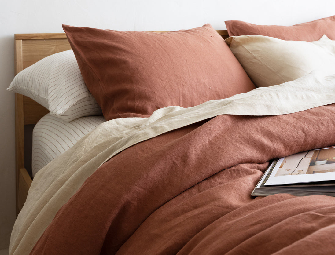 French linen, lookbook, beige gingham, bedding