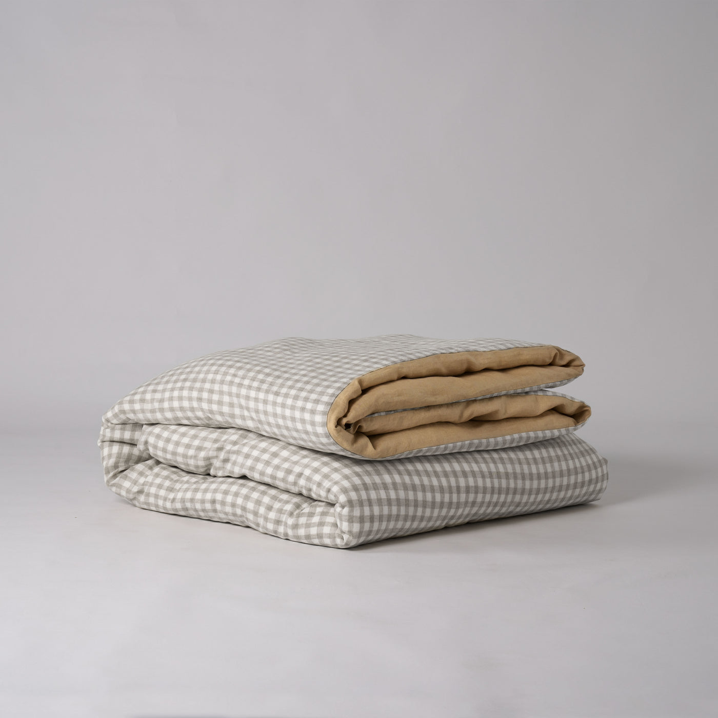 French Flax Linen Double Sided Quilt Cover in Creme/Beige Gingham