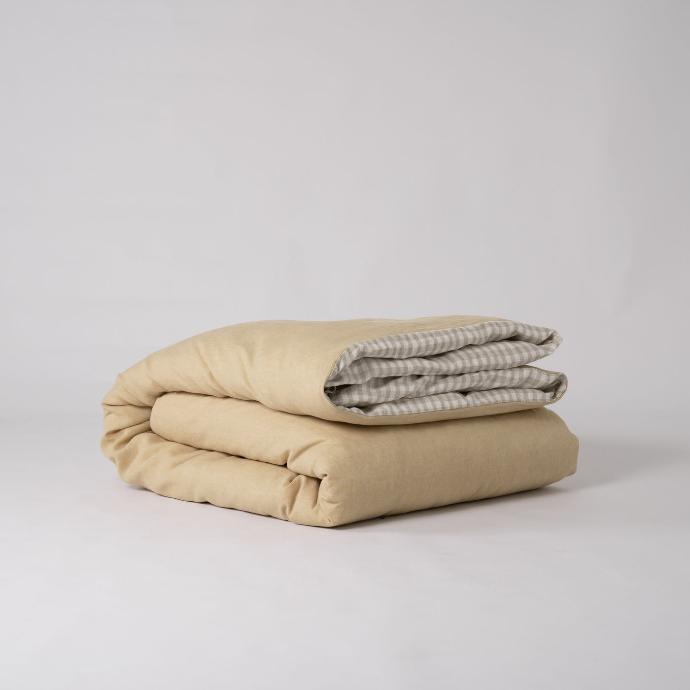 French Flax Linen Double Sided Quilt Cover in Creme/Beige Gingham