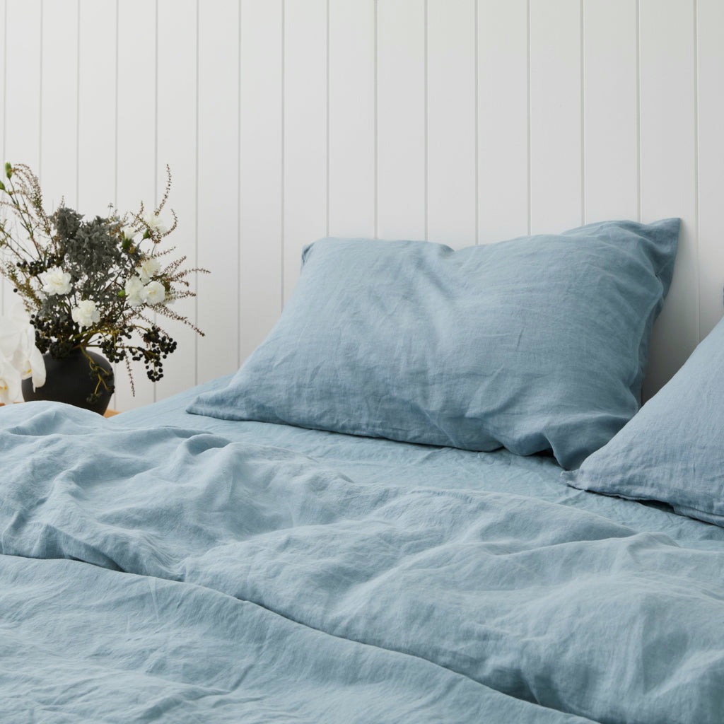 French Flax Linen Quilt Cover Set in Marine Blue