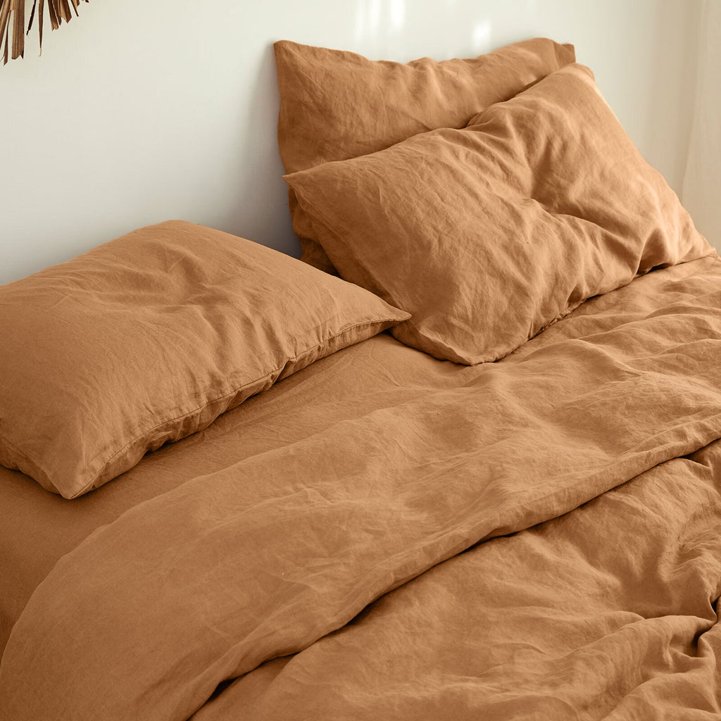 French Flax Linen Pillowcase Set in Sandalwood