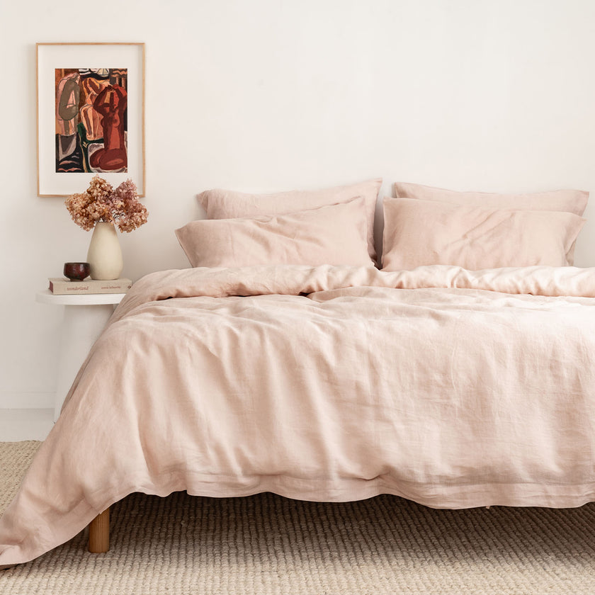 French Flax Linen Quilt Cover Set in Blush